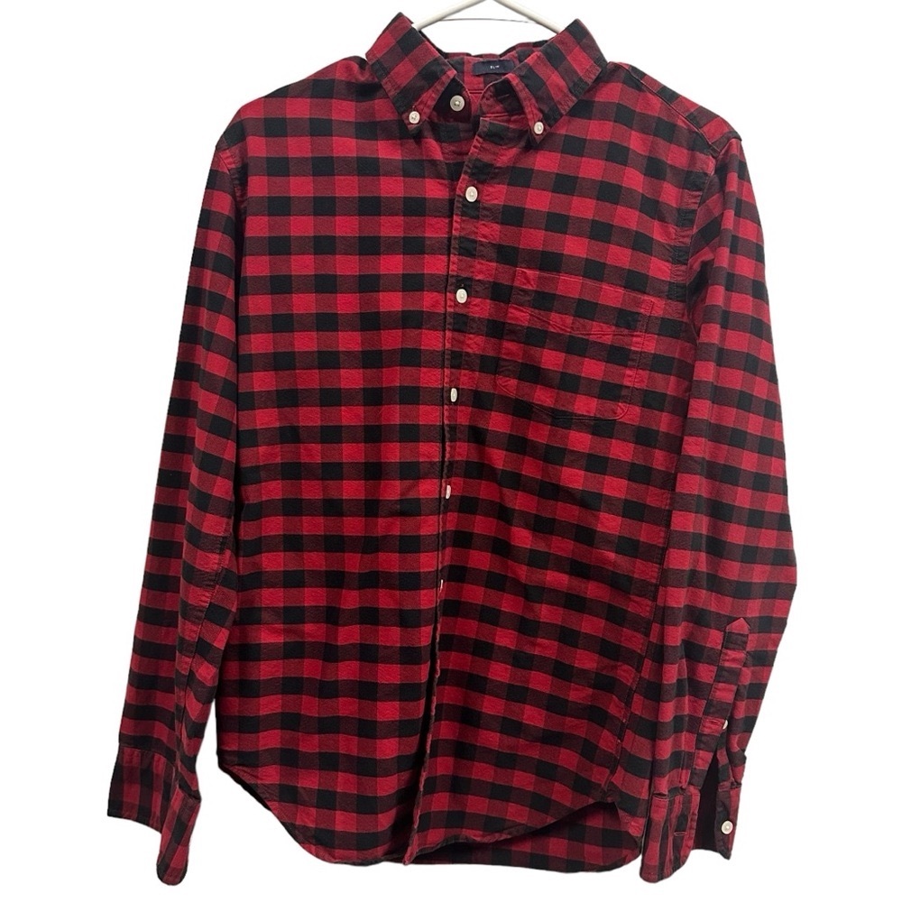 J Crew Slim Oxford Cotton Button Down Pocket Shirt Long Sleeve Red Black Plaid S